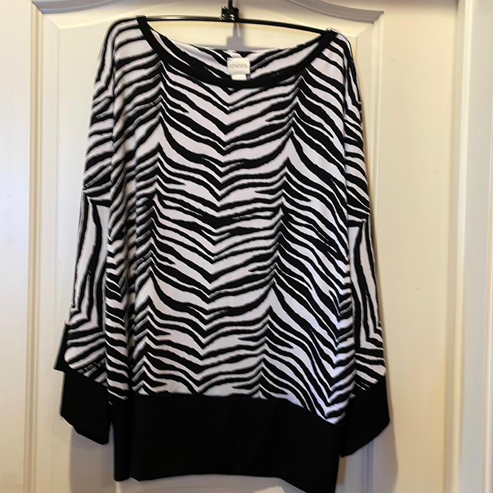 Chico’s patterned top, for the classic black and white look